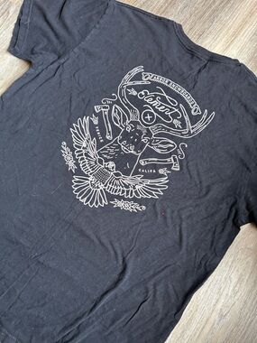 Arbor Black Short-Sleeve Tee with White Deer & Bird Graphic